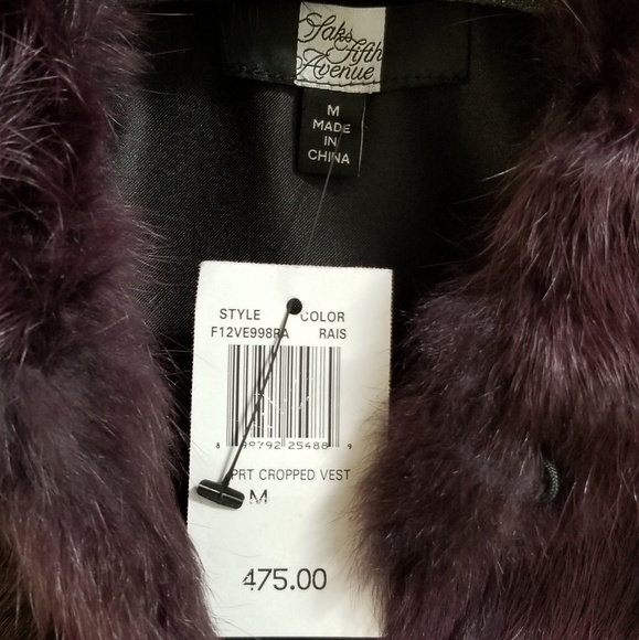 NEW - Saks Fifth Purple Rabbit Fur Cropped Vest -M - Picture 3 of 6